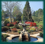 Round Garden Fountain at Bodnant Garden. One of the gardens visited on the HF Welsh Border Tour