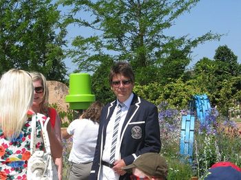 Mike Read in front of Ecover garden, Hampton Court Flower Show 2013