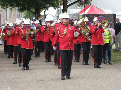 On the way to the Bandstand, playing Trafalgar, Shrewsbury Flower Show, 2013