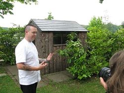 Chef James Golding by The Pig's very own smokehouse