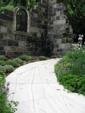 The Evaders Garden, carved path to represent parachute, Chelsea Flower Show 2015