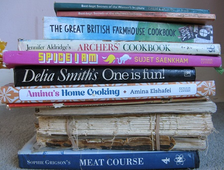 Pile of cookbooks