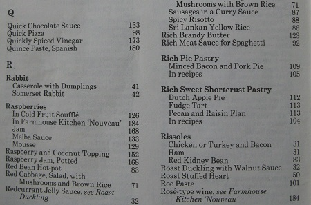 Index from Farmhouse Kitchen Cookbook