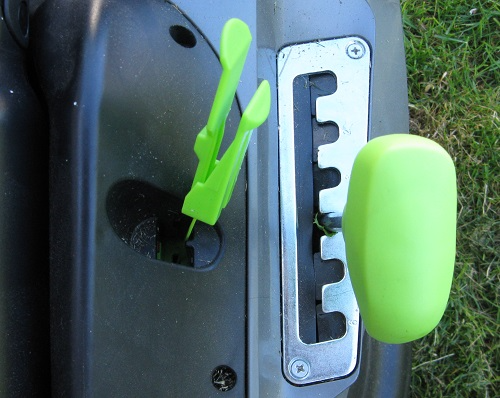 Height adjuster and activation key  Gtech lawnmower